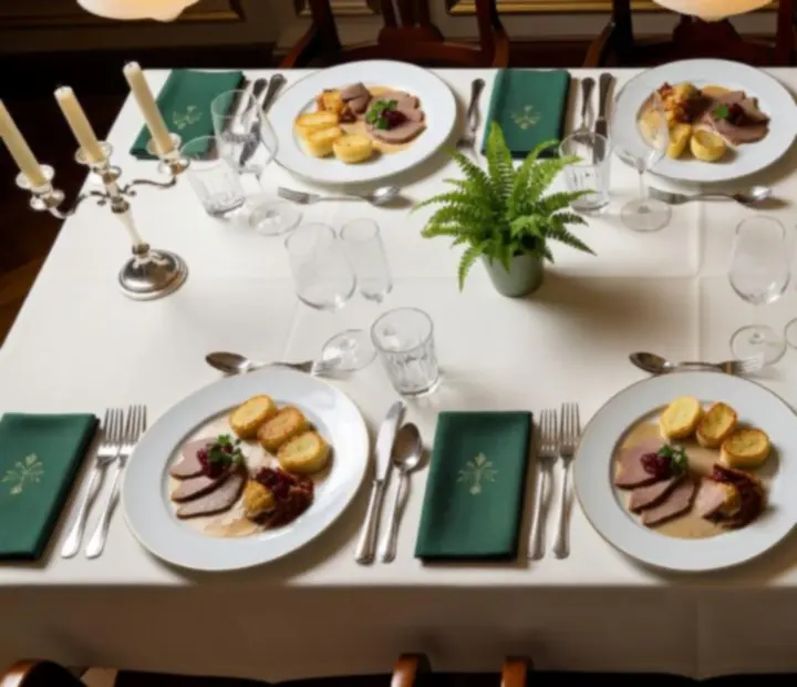 Stůl s exkluzivním menu a nápojovým párováním připravený pro skupinový večer.