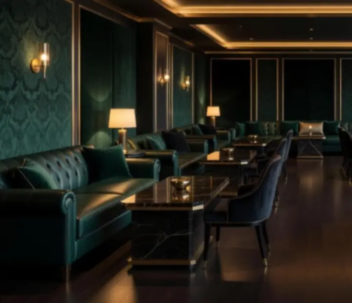 Luxusní lounge interiér se sofistikovaným klubovým osvětlením