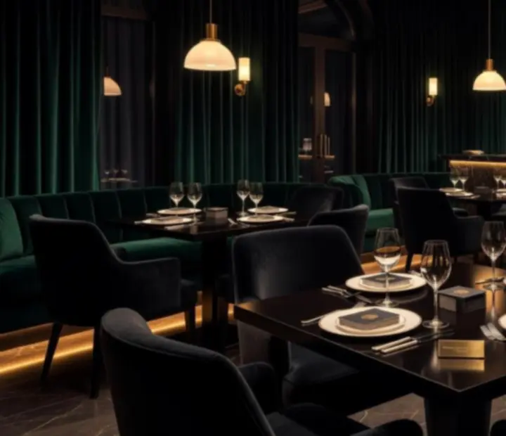 Náladově nasvícená restaurace připravená pro společenský poker večer