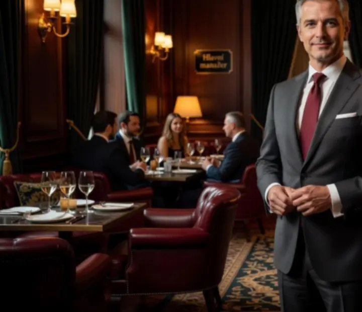 Profesionální event manažer vítající hosty v partnerské restauraci
