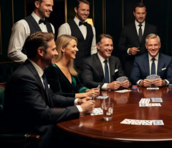 Skupina kolegů při společenském pokerovém večeru bez sázek