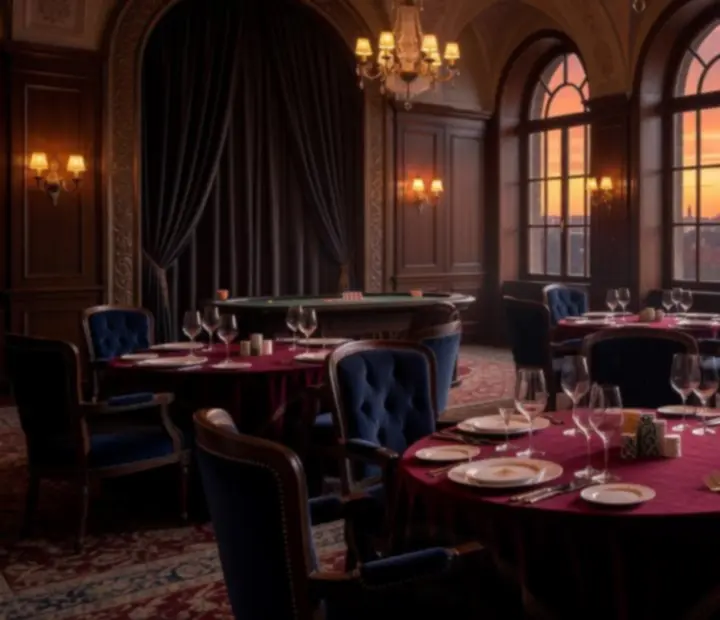Exkluzivní večerní prostředí privátního restaurant pavilonu s poker stolem